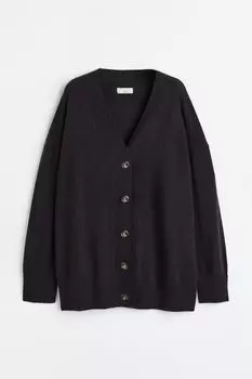 Кашемировый кардиган тонкой вязки H&amp;M, почти черный
