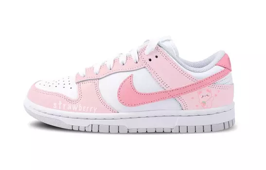 Кастомизированные кроссовки Nike Dunk Skateboard Shoes Women's Low-Top, розовый/белый