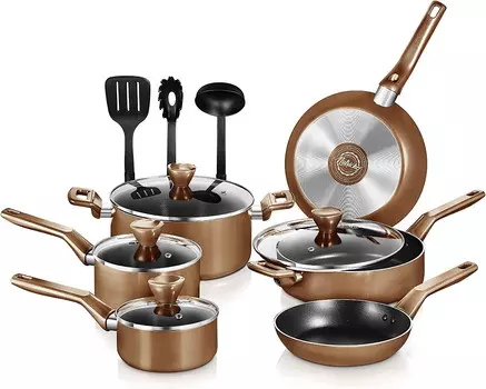 Кастрюли и сковородки NutriChef Kitchenware 13 предметов, коричневый