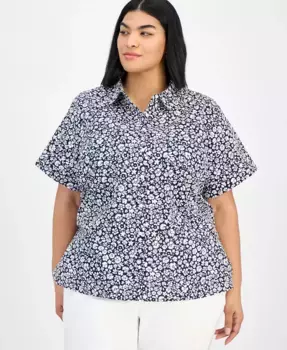 Кембриджская рубашка с принтом в стиле пэчворк из хлопка, размер plus size Tommy Hilfiger, мультиколор