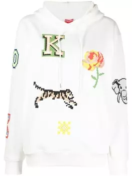 Kenzo graphic print drawstring hoodie, белый