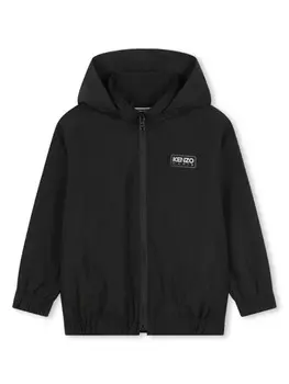Kenzo Kids легкая куртка с капюшоном и логотипом, черный