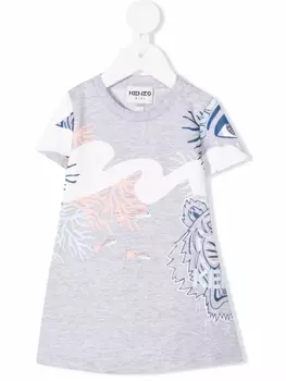 Kenzo Kids платье-футболка с принтом, серый
