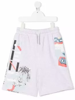 Kenzo Kids шорты с декором Tiger Head, серый