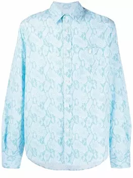 Kenzo рубашка из сирсакера с принтом Blurred Flowers, синий