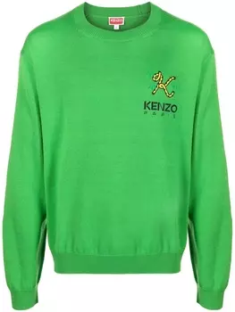 Kenzo шерстяной джемпер с вышитым логотипом, зеленый