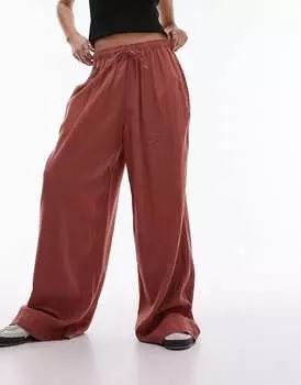 Кирпичные льняные широкие брюки Topshop