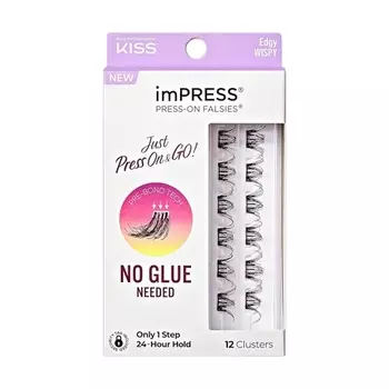 KISS imPRESS Накладные ресницы Пучки ресниц Edgy Wispy 14–16 мм Удобны для контактных линз Легко наносятся Многоразовые ленточные ресницы