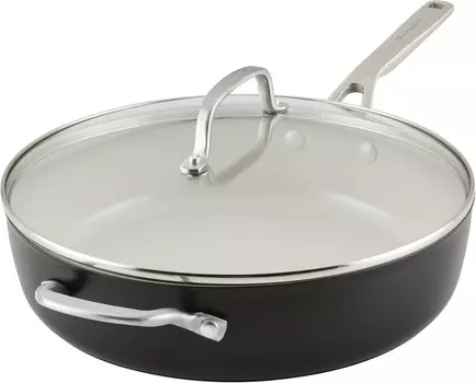 Kitchen Aid Сотейник из керамики с твердым анодированным покрытием и антипригарным покрытием, 5 литров — матовый черный KitchenAid, Matte Black