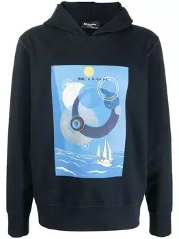 Kiton худи с графичным принтом, синий
