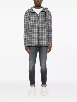 Kiton клетчатая рубашка с капюшоном, серый
