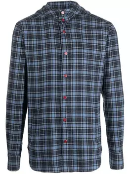 Kiton клетчатая рубашка с капюшоном, синий