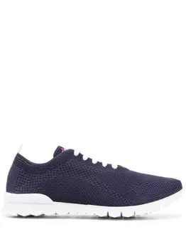Kiton logo-embroidered knit sneakers, синий
