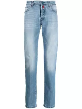 Kiton прямые джинсы с эффектом потертости, синий