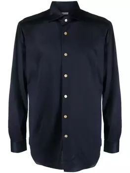 Kiton slim-cut cotton shirt, синий