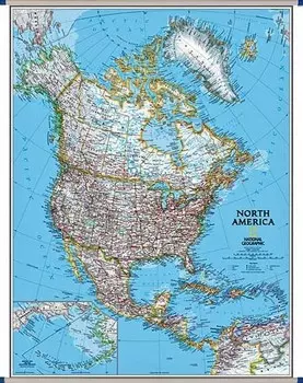 Классическая настенная политическая карта Северной Америки 1:8 950 000, National Geographic