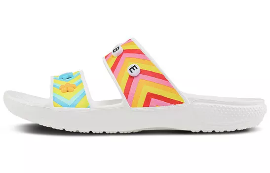 Классические шлепанцы Clog унисекс белые/цветные Crocs