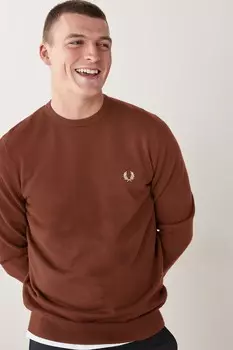 Классический джемпер с круглым вырезом Fred Perry, коричневый