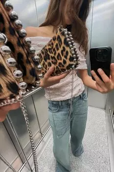 Клатч с заклепками ZARA, цвет leopard