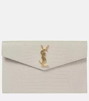 Клатч Uptown из кожи с эффектом крокодила Saint Laurent, белый