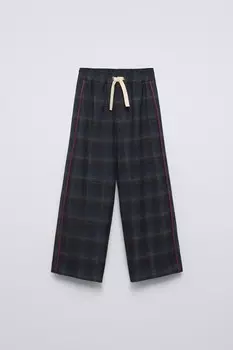 Клетчатые брюки с лентами ZARA, синий