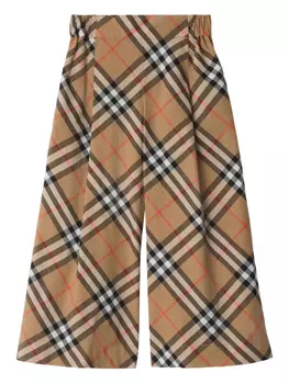 Клетчатые хлопковые брюки Burberry Kids, коричневый