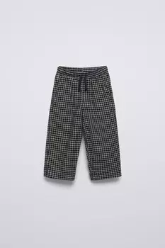 Клетчатые мешковатые брюки ZARA, чёрный/белый