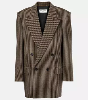 Клетчатый блейзер свободного кроя из смесовой шерсти Saint Laurent, цвет beige noir marron