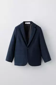 Клетчатый костюмный пиджак ZARA, темно-синий