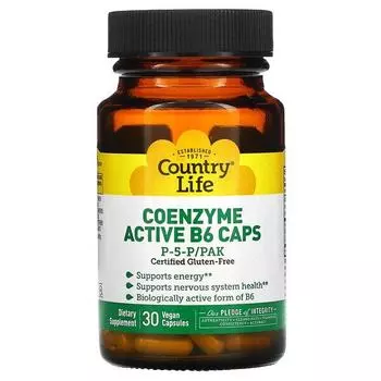 Коэнзим с активным витамином B6 Country Life, 30 капсул