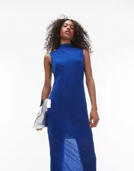 Кобальтовое платье миди без рукавов со складками Topshop