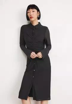 Коктейльное платье BUTTON FRONT RUCHED MIDI DKNY, черный