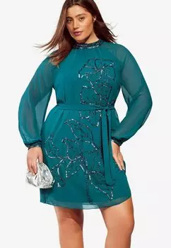 Коктейльное платье / Вечернее платье PLUS SIZE FIT -HAND EMBELLISHED ARTWORK Lipsy, темно-зеленый