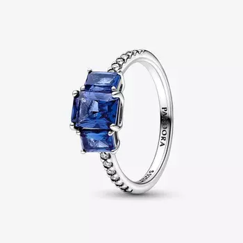 Кольцо Pandora Timeless Blue Rectangular Three Stone Sparkling, серебро/синий