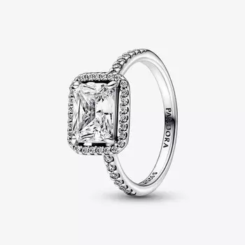 Кольцо Pandora Timeless Rectangular Sparkling Halo, серебро