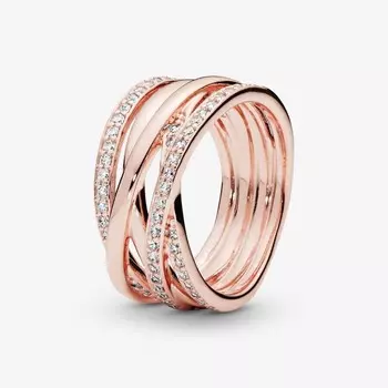 Кольцо Pandora Timeless Sparkling & Polished Lines, розовое золото