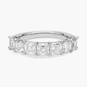 Кольцо с семью выращенными в лаборатории бриллиантами Asscher из 14-каратного белого золота (3 карата, два карата - FG / VS2-SI1) Blue Nile