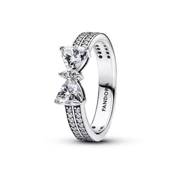 Кольцо Sparkling Bow Double-row Pandora, стерлинговое серебро