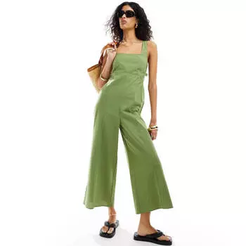 Комбинезон Asos Design Short Linen Drawstrings On The Back, зеленый