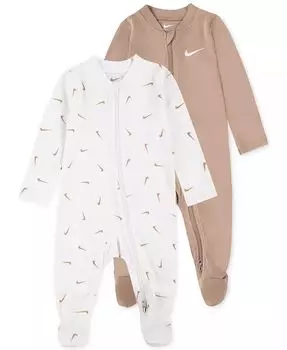 Комбинезон Baby Essentials из вискозы с длинными рукавами и закрытыми стопами, 2 шт. в упаковке Nike, коричневый/бежевый