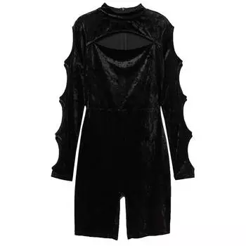 Комбинезон H&amp;M Long-sleeved Velour Unitard, черный