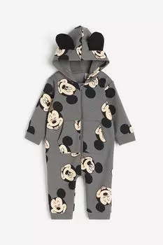 Комбинезон H&M Disney Mickey Mouse Printed Sweatshirt All-in-one, темно-серый