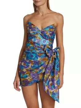 Комбинезон High Tide с запахом из льна и шелка Zimmermann, цвет Blue Ikat Multi