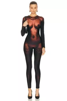Комбинезон Jean Paul Gaultier Printed Corps Long Sleeve High Neck, цвет Dark Nude