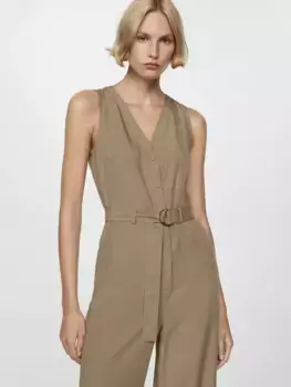 Комбинезон Mango Lemon Linen Blend, бежевый