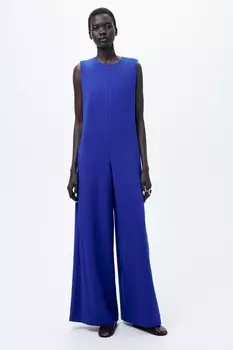 Комбинезон палаццо из крепа ZARA, голубоватый