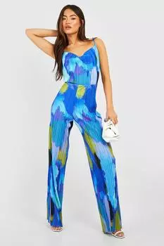 Комбинезон с абстрактным плиссом Boohoo, синий