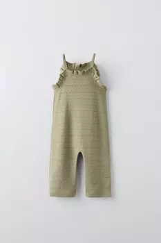 Комбинезон с пуантельной вязкой ZARA, средне-зеленый