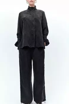 Комбинированная рубашка с завязками ZARA, черный