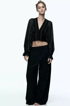 Комбинированная укороченная блузка plumeti ZARA, черный